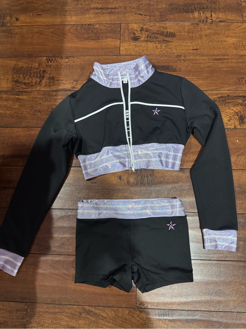 Rebel Athletic Girls Black Set with Shimmer Lilac Accents
